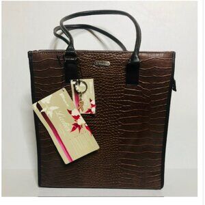 Targus Women’s Brown Laptop Handbag Tote Faux Alligator Embossed